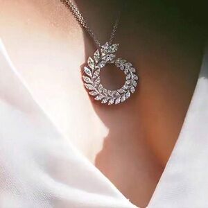 Opaline Laurel Circle Crystal Leaf Wreath Necklace